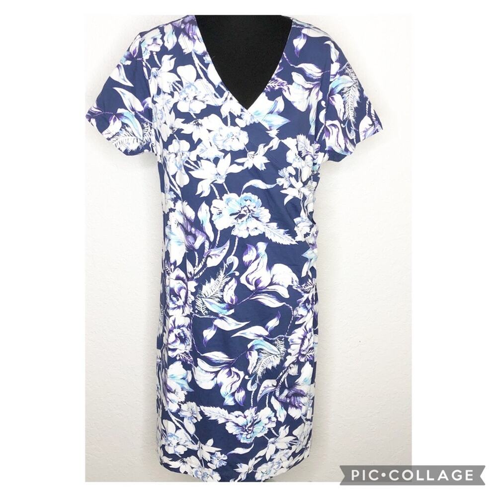 Soft Surroundings blue white floral faux wrap dress size Extra Small Petite PXS